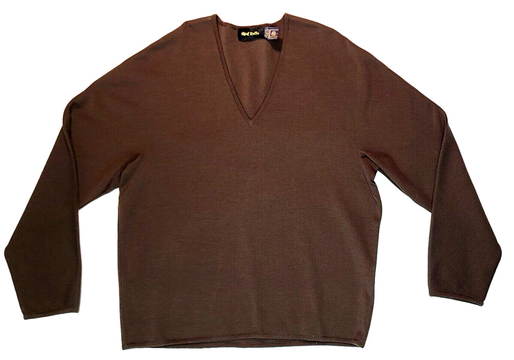 Mort Wallin 100% Pure Wool V Neck Brown Sweater Pullover Men's Size Large